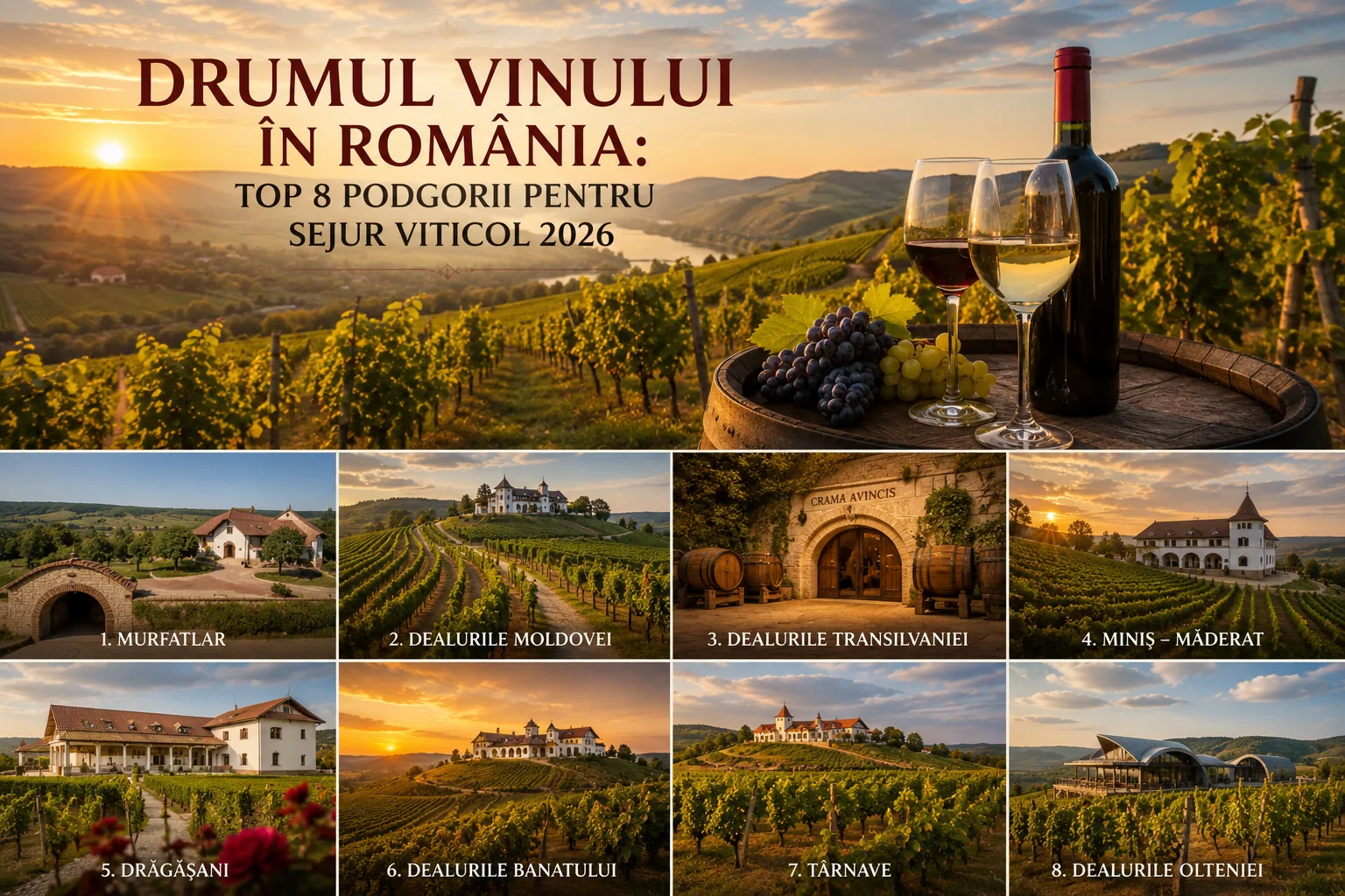 Drumul vinului în România: top 8 podgorii pentru sejur viticol 2026