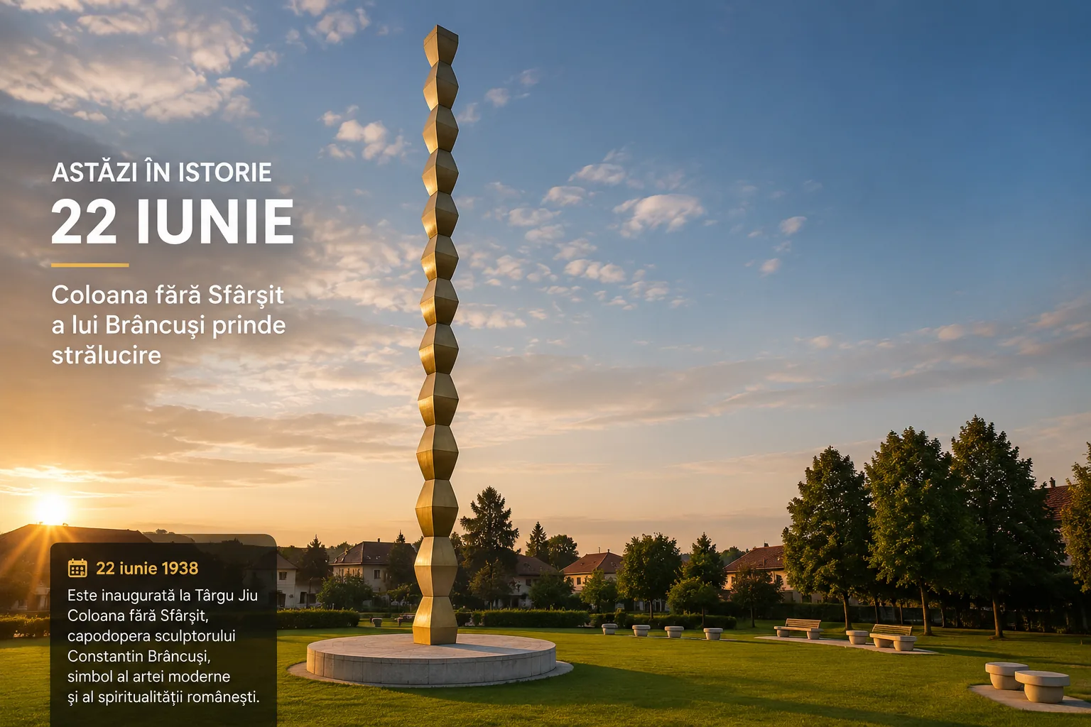 Astăzi în istorie: 22 iunie — Coloana fără Sfârșit a lui Brâncuși prinde strălucire