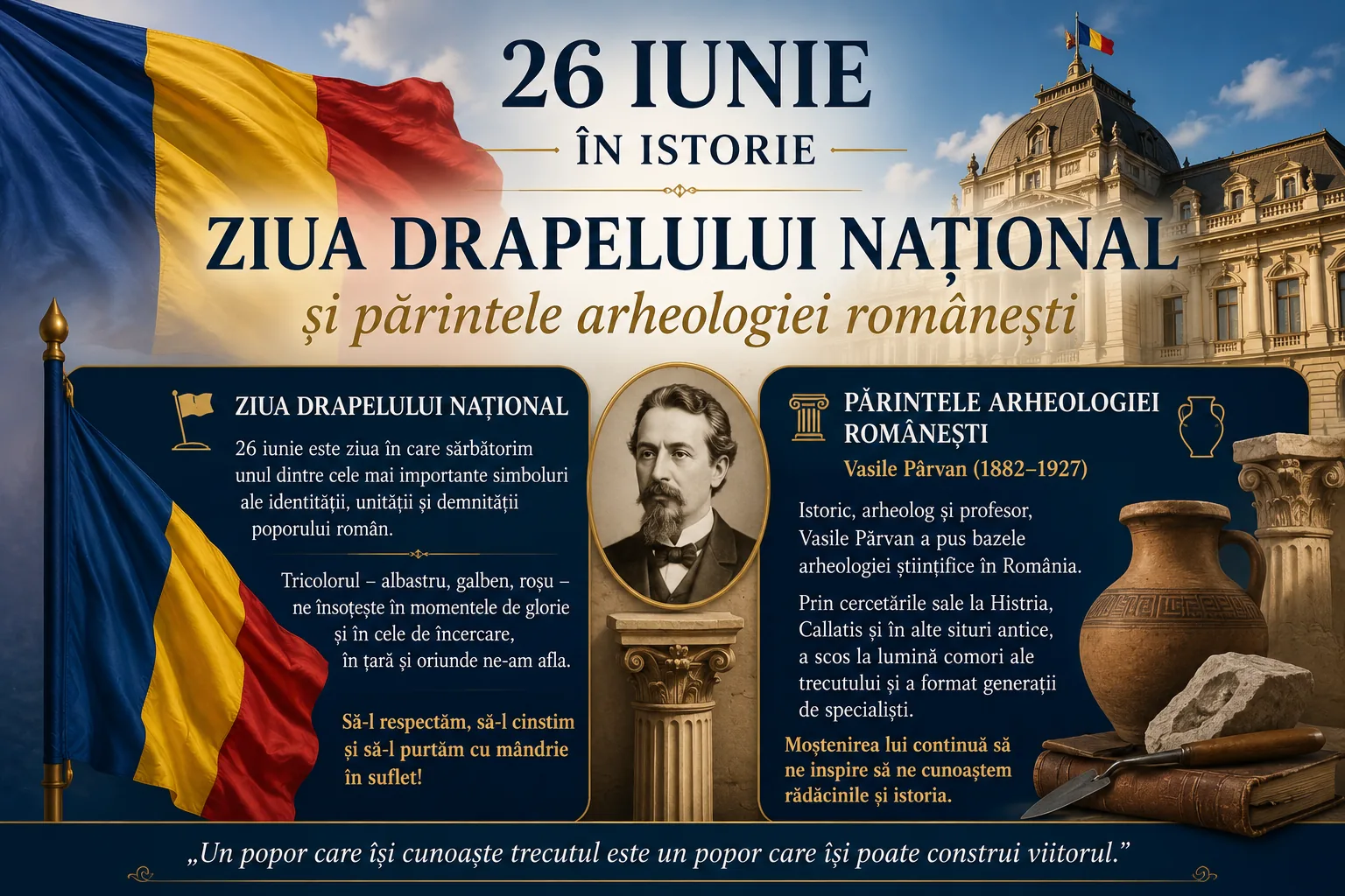 26 iunie în istorie: Ziua Drapelului Național și părintele arheologiei românești