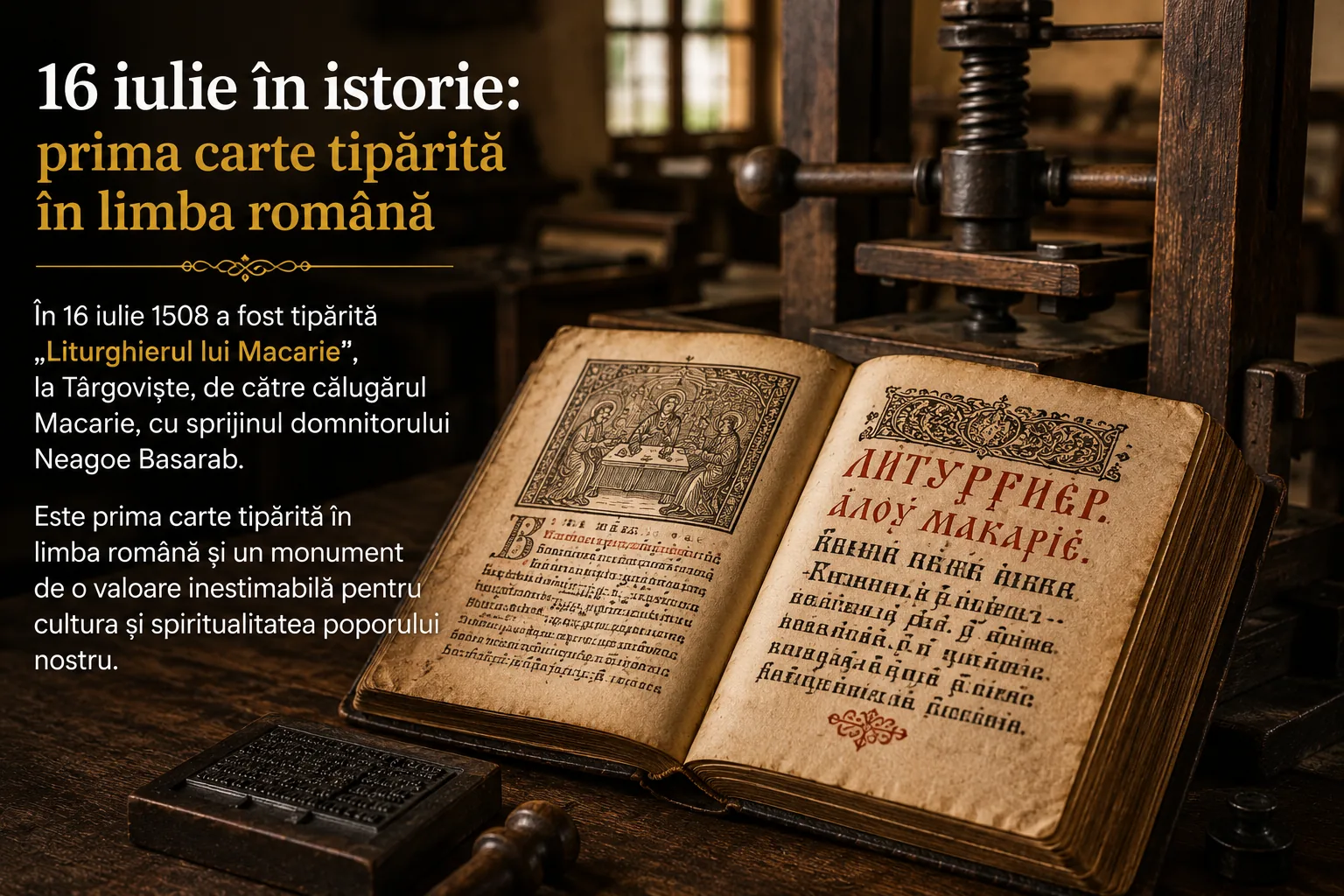 16 iulie în istorie: prima carte tipărită în limba română