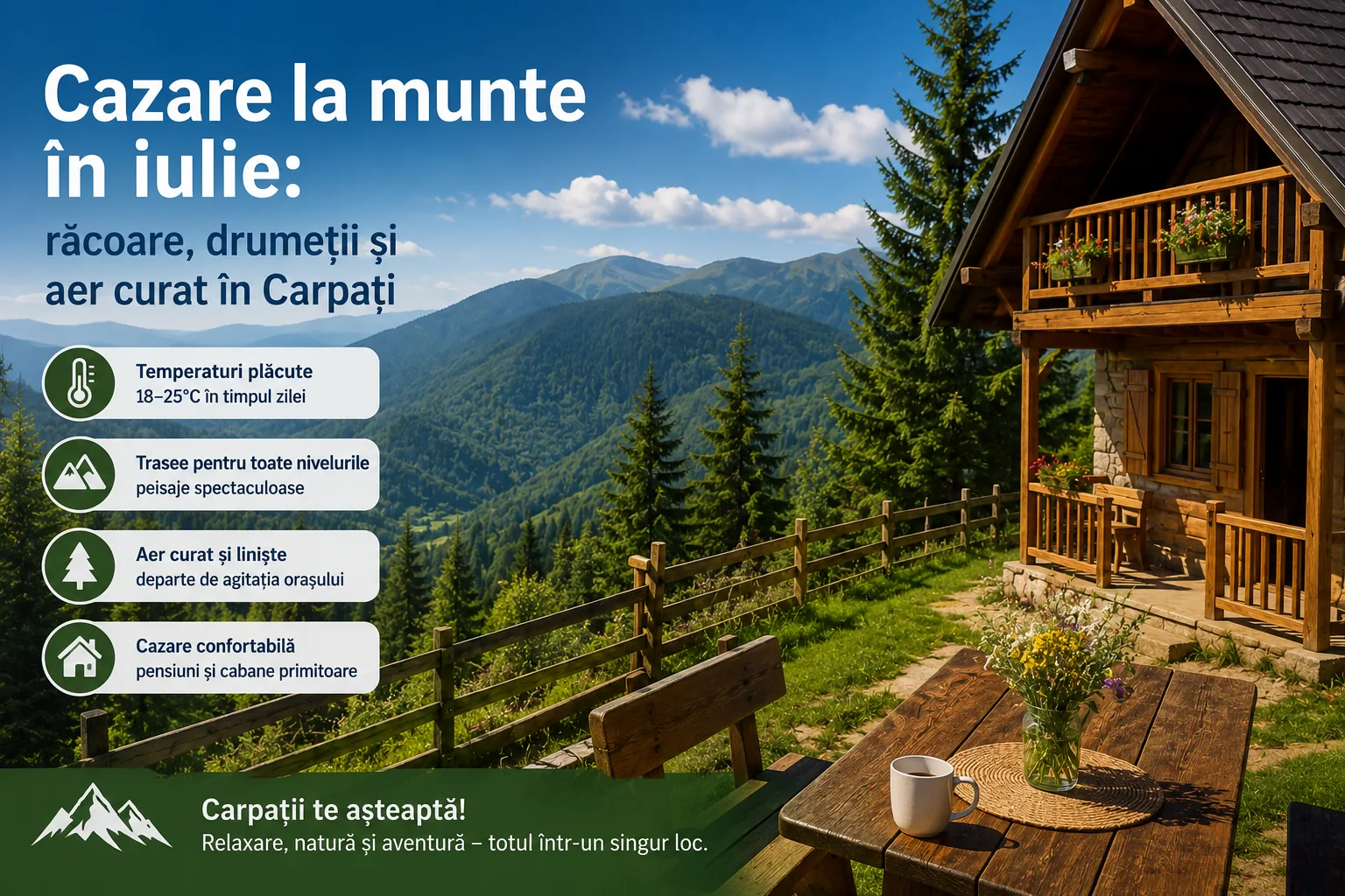 Cazare la munte în iulie: răcoare, drumeții și aer curat în Carpați