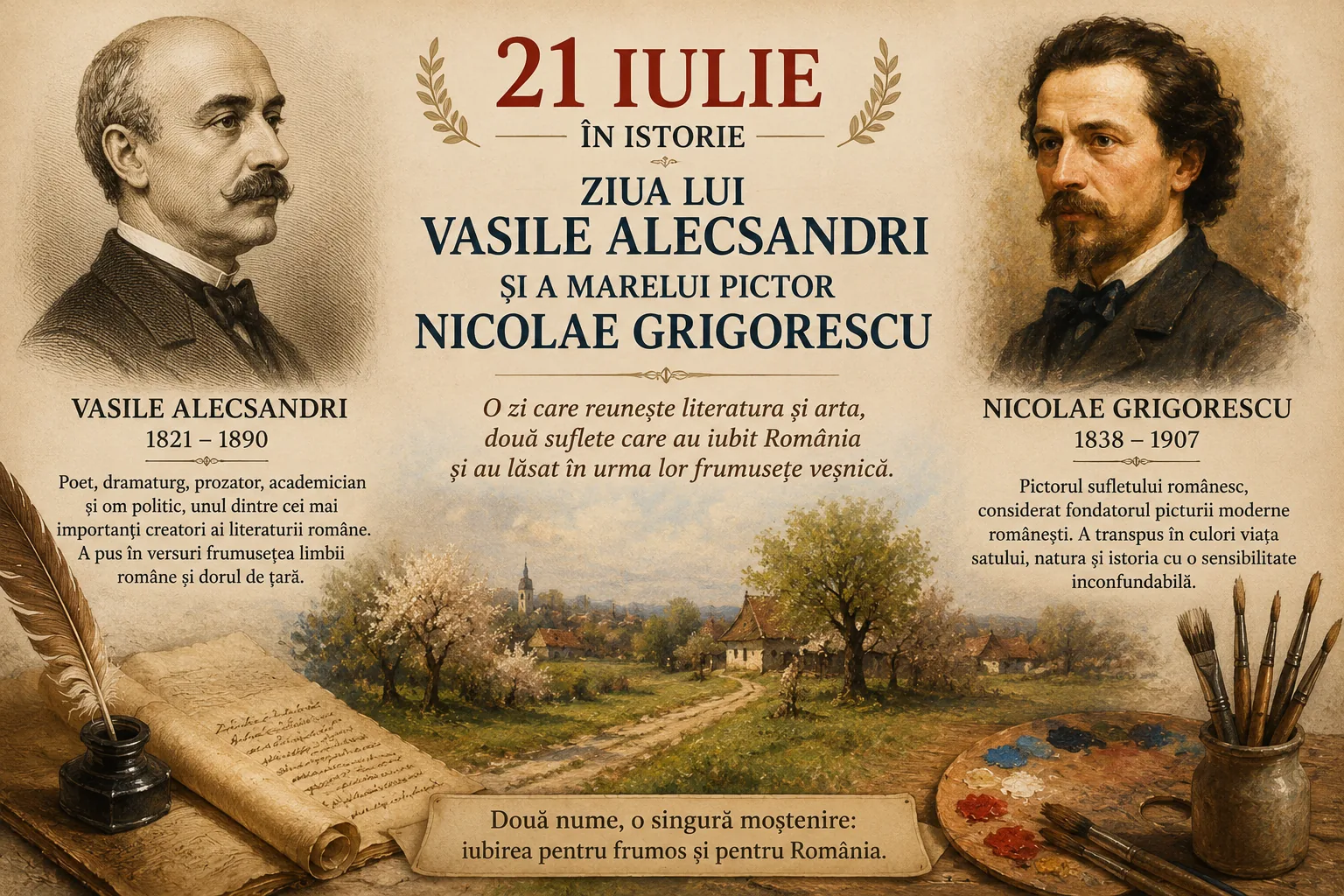 21 iulie în istorie: ziua lui Vasile Alecsandri și a marelui pictor Nicolae Grigorescu