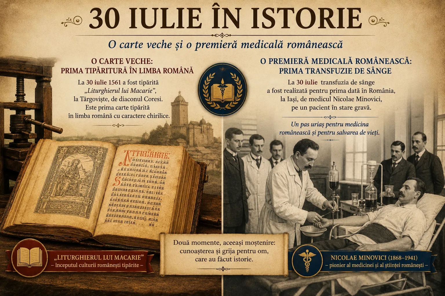 30 iulie în istorie: o carte veche și o premieră medicală românească