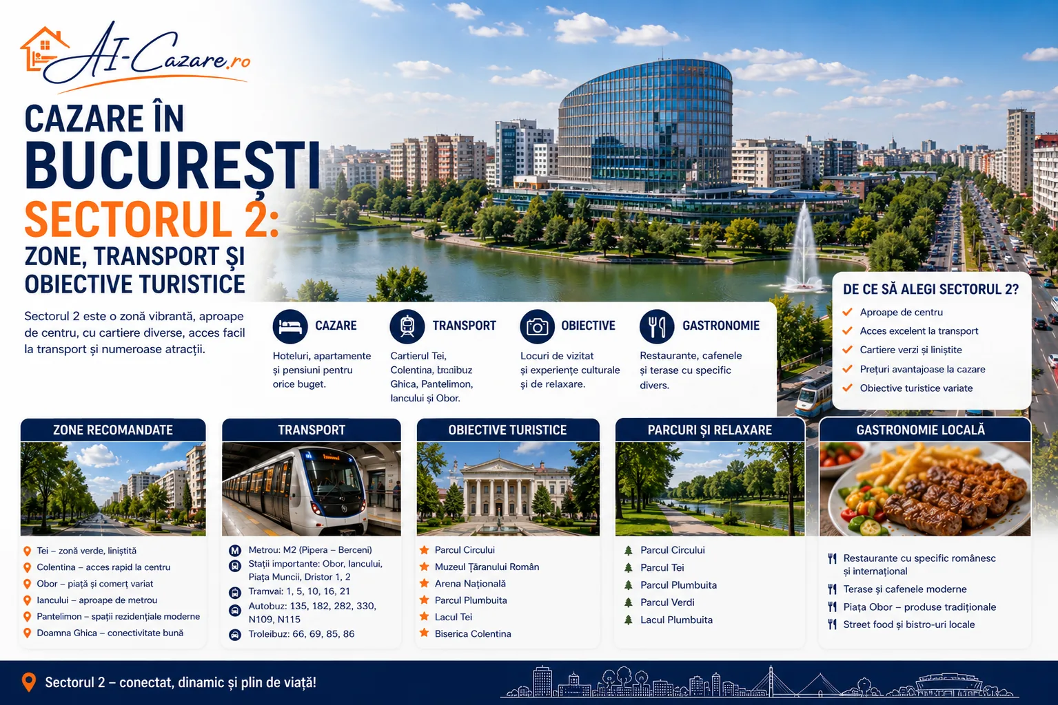 Cazare în București Sectorul 2: zone, transport și obiective turistice