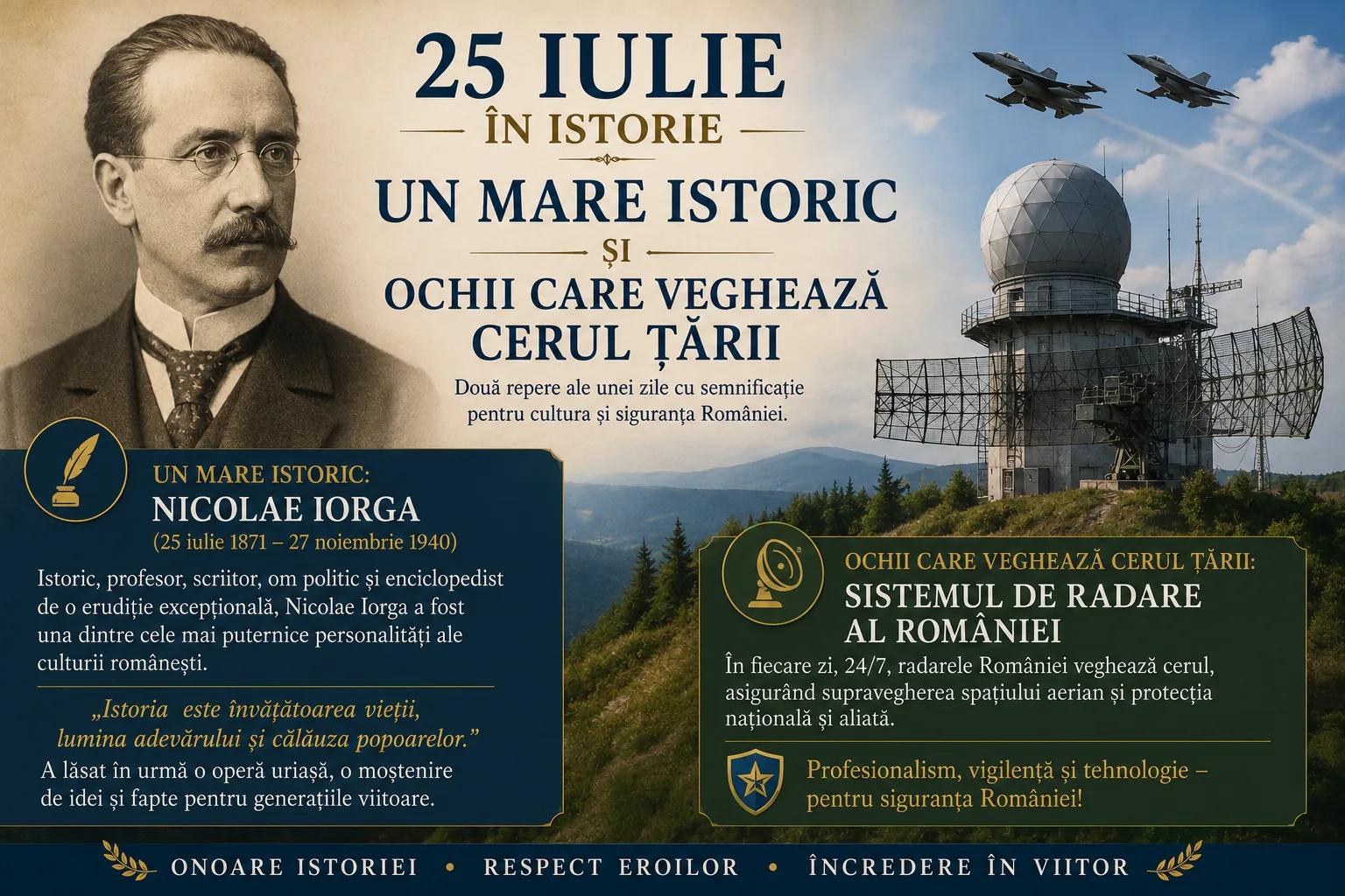 25 iulie în istorie: un mare istoric și ochii care veghează cerul țării