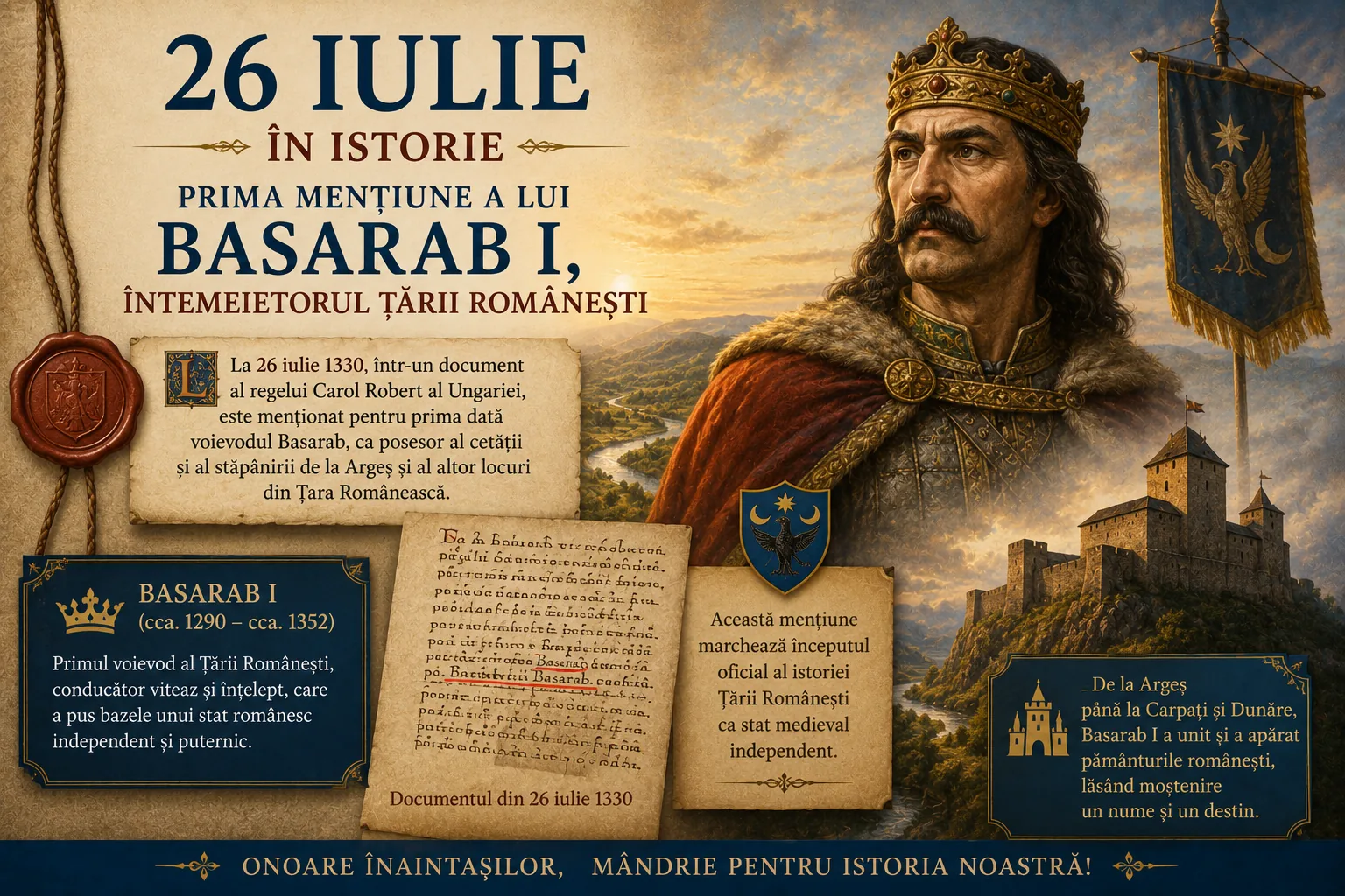 26 iulie în istorie: prima mențiune a lui Basarab I, întemeietorul Țării Românești