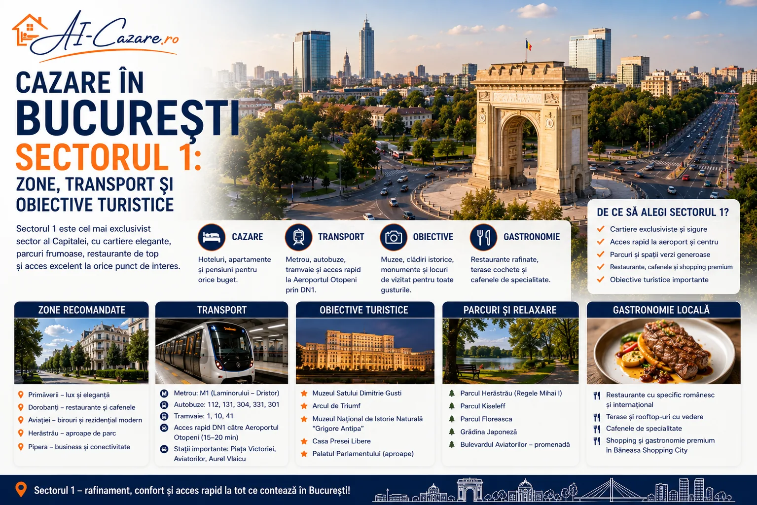 Cazare în București Sectorul 1: zone, transport și obiective turistice